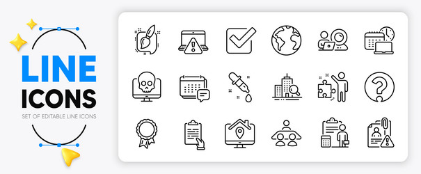 Inspect checkbox and clipboard line icons vector