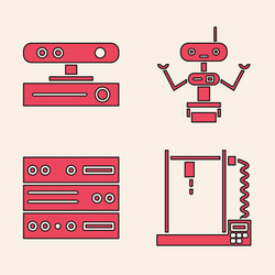 set 3d printer motion sensor robot and server vector image