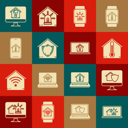 set laptop with smart house and alarm computer vector image