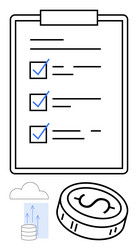 three-box checklist on clipboard with cloud data vector image