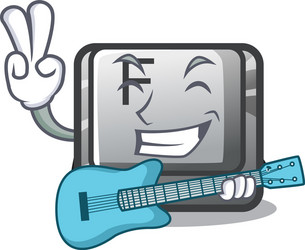 With guitar button f installed on cartoon computer vector