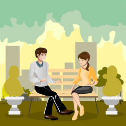 A loving couple sitting on park bench vector