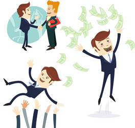 Business men handshake businessman throwing money vector