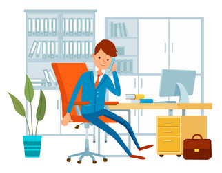 businessman working in office smiling man sitting vector