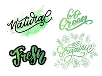 Go green label trendy brush lettering vector