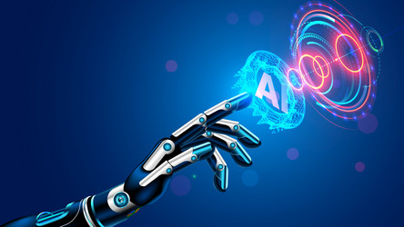 robot arm with artificial intelligence presses vector image