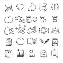 Set of hand drawn healthy lifestyle icons vector