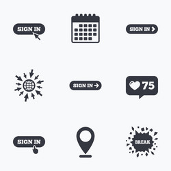 sign in icons login with arrow hand pointer vector image
