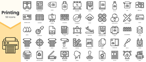 simple outline set of printing icons linear style vector