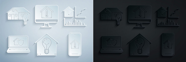 set smart house and light bulb home with wi-fi vector image
