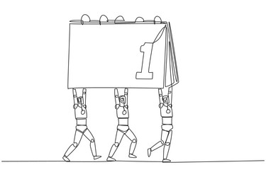 continuous one line drawing a group of robots vector image