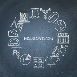 Education round banner on chalkboard vector