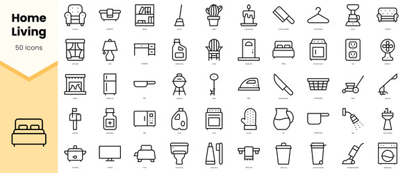 Set of home living icons simple line art style vector