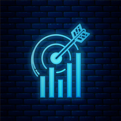 glowing neon target with graph chart icon isolated vector image
