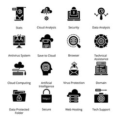 Network and hosting glyph icons vector