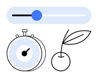 timer progress slider and cherry with leaves vector image