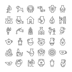 A large set of icons on the theme pottery vector
