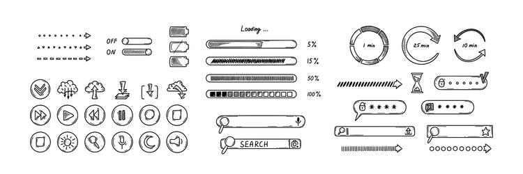 Doodle interface design elements click icons vector