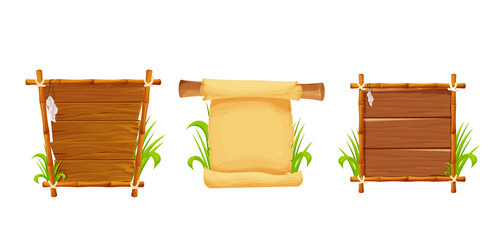 Set frames from bamboo sticks wooden planks vector