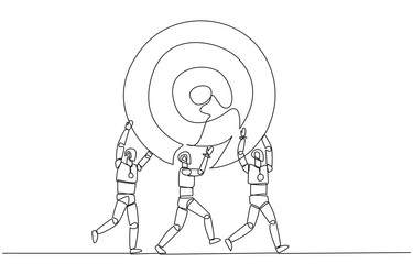 single continuous line drawing group of robots vector image