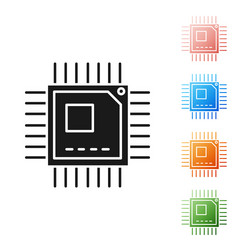black computer processor with microcircuits cpu vector image