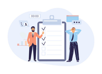 boss pointing at checklist with complete vector image