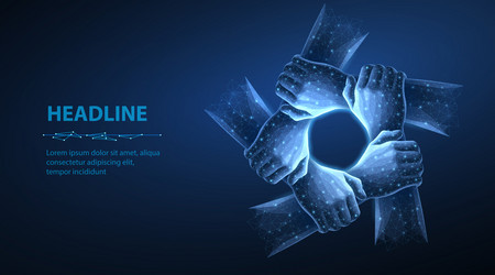 digital teamwork hands together network unity vector image