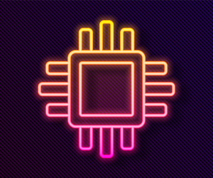 glowing neon line computer processor vector image