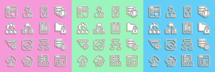 set line broken file server and gear folder lock vector image
