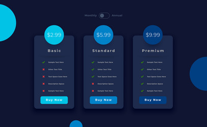 3 option pricing chart table template select vector image