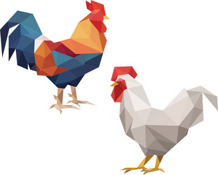 chicken rooster with polygonal triangle style vector