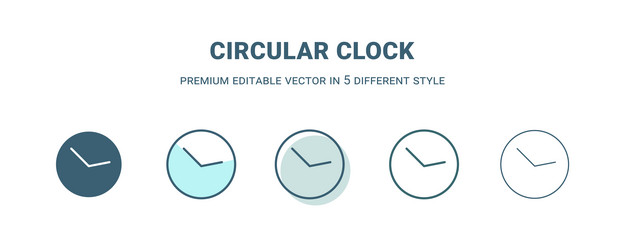 circular clock icon in 5 different style outline vector image