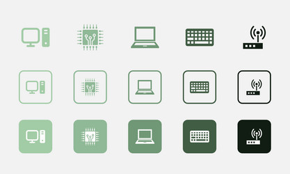 Computer cpu laptop keyboard router icons set vector