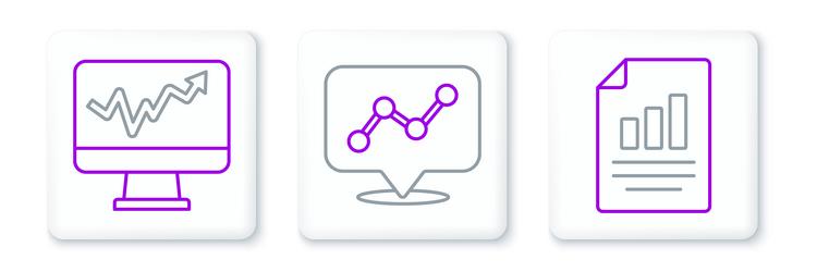 set line document with graph chart monitor vector image