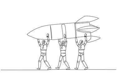 single continuous line drawing a group of robots vector image