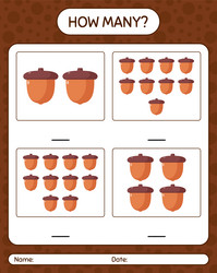 how many counting game with acorn worksheet vector image