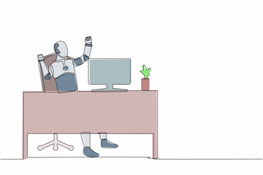 Single continuous line drawing smart robot Vector Image