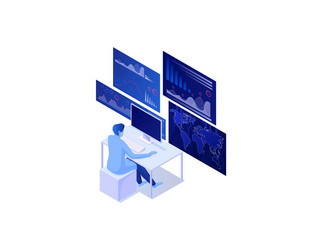 Big data analytics isometric concept global reach vector