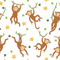 Seamless pattern with monkeys on vines vector