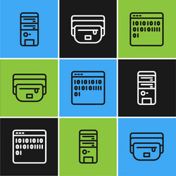 set line computer binary code and waist bag vector image