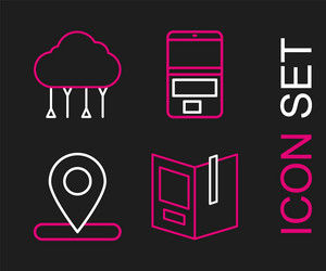 Set line open book location laptop and network vector