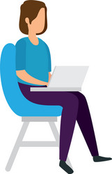 Woman sitting in chair with laptop isolated icon vector