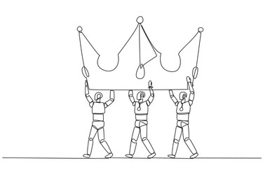 continuous one line drawing group of robots work vector image