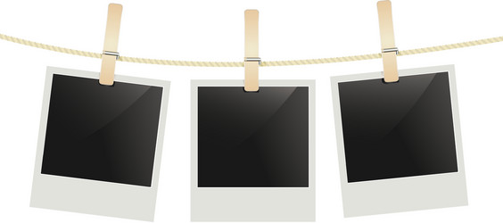 Retro photo frames hanging on rope isolated Vector Image