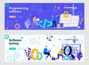 Programming software landing page with people vector