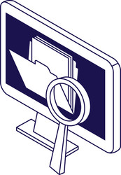 Computer with folder and magnifying glass vector