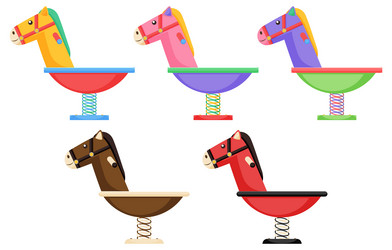 different colours of spring rocking horses vector