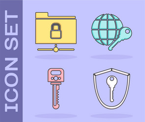 set shield with key ftp folder and lock vector image