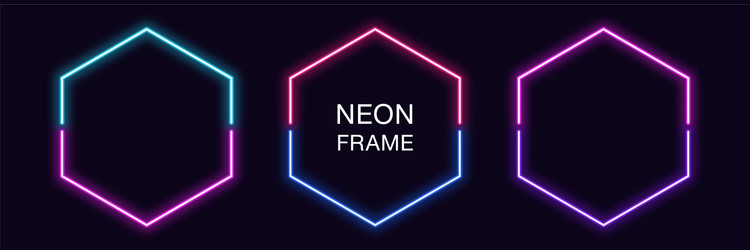 neon hexagon frame set hexagonal border vector