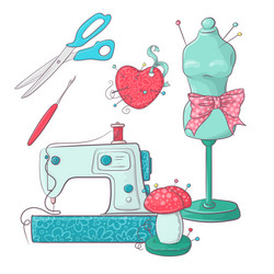 set mannequin sewing accessories hand drawing vector